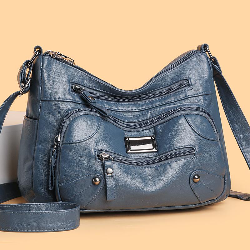 Сумка-мессенджер для женщин среднего и пожилого возраста, женская однотонная сумка из мягкой кожи с несколькими карманами