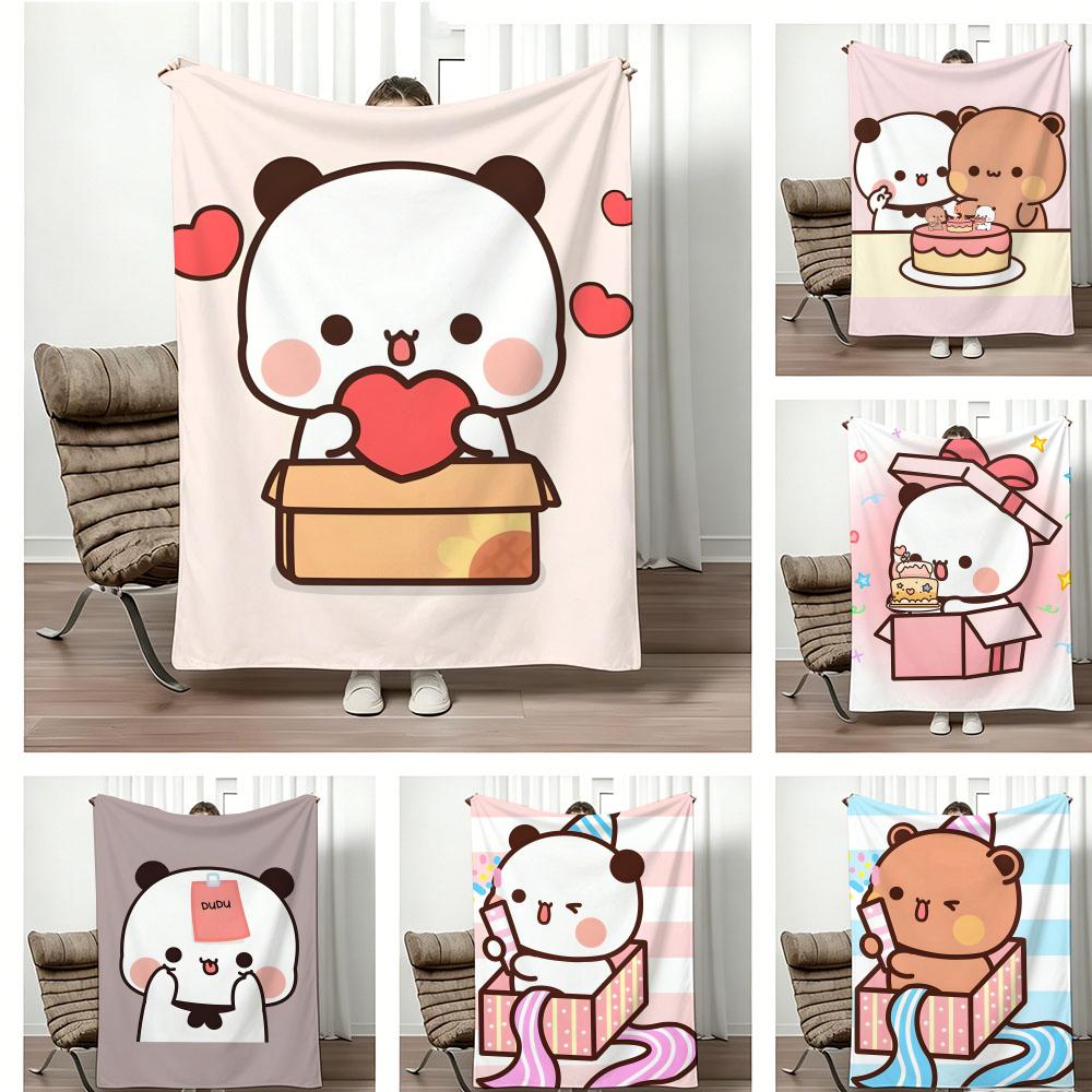 Kawaii Cute Cartoon B-Bubu D-Dudu Throw Lightweight 240g Flannel Blanket Soft Skin-friendly for Summer Cooling