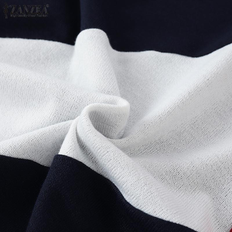 ZANZEA Женские повседневные футболки с круглым вырезом и длинным рукавом в стиле колор-блок