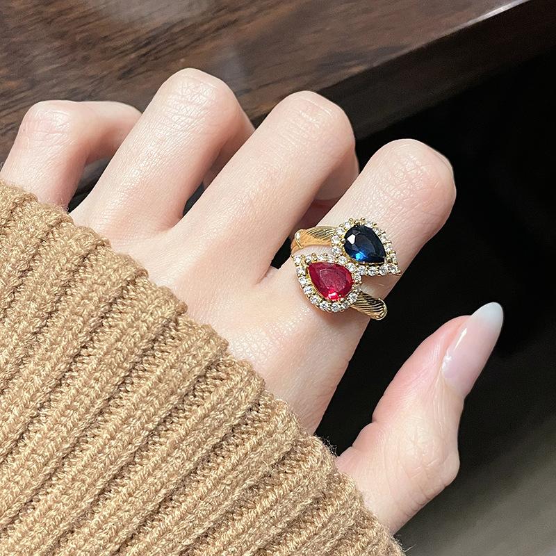 Medieval Plated 18K Open Ring Inlaid Zircon Cross Light Luxury High-End Niche Design Personalized Ring Woman