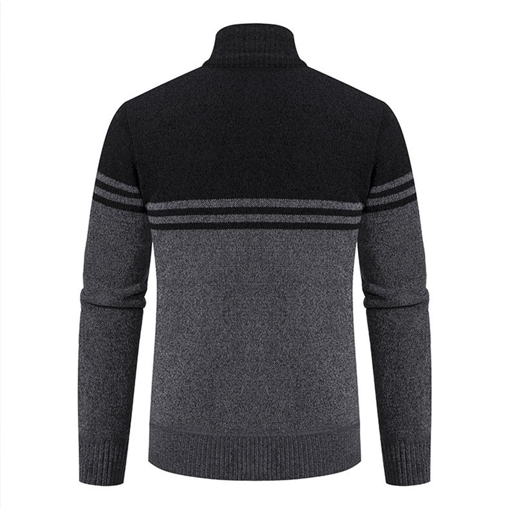 Men's Stand Collar Velvet Sweater Thick Long Sleeve Fashion Sweater Casual Business Cardigan Jacket
