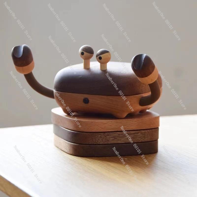 Wooden Magnetic Crab Coaster Set,Solid Wood Heat-Resistant Tea Coasters,Cute Creative Home Decoration for Tea Ceremony Dining