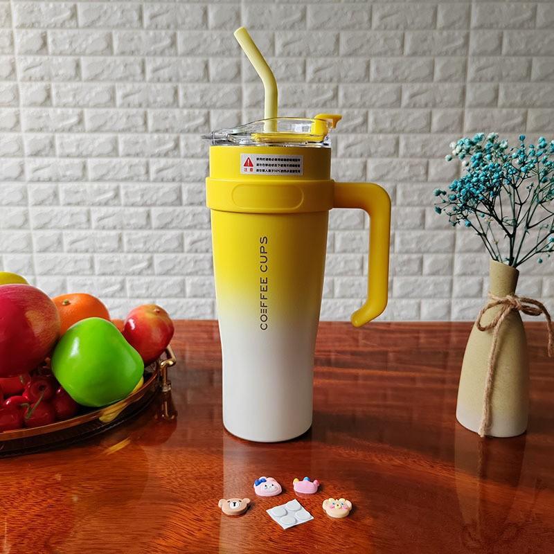 40 унций/1200 мл большой емкости термос из нержавеющей стали кружка с трубочкой для кофе и чая термокружка для путешествий в машине с ручкой