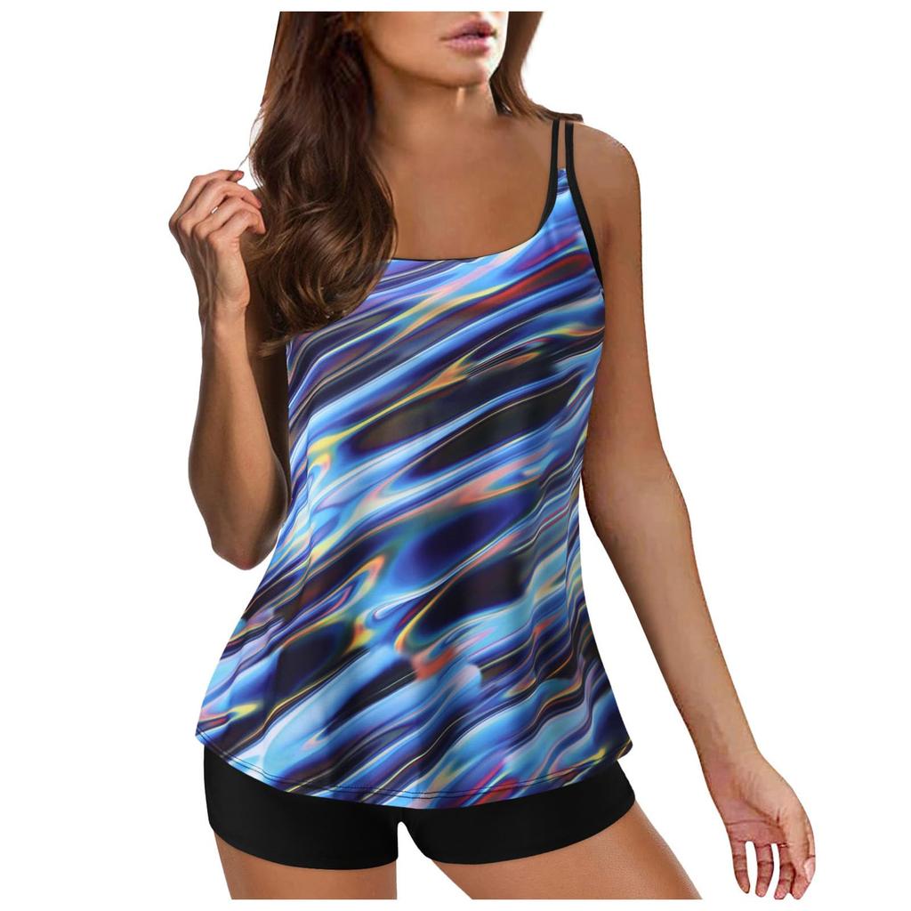 Женский раздельный модный напечатанный большой размер плоский костюм сексуальный с подкладкой на груди без стального бюстгальтера купальник