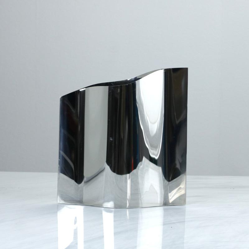 Simple Modern Flat Stainless Steel Flower Vessel Leather Metal Vase Light Luxury Desktop Ornaments Living Room Wine Cabinet