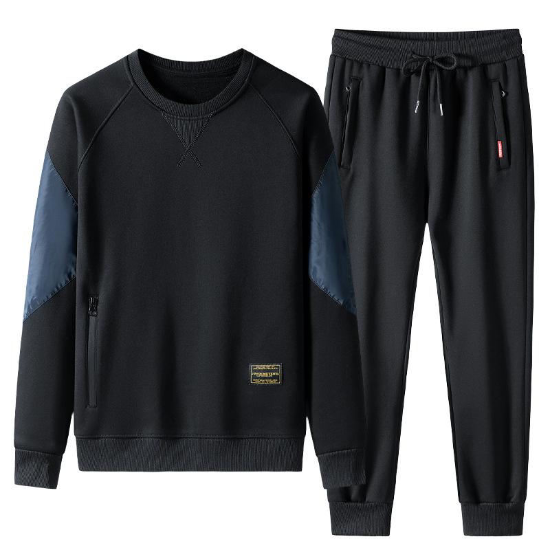 Весенний свитер с круглым вырезом, повседневный костюм, мужской спортивный костюм из хлопка, комплект из двух частей