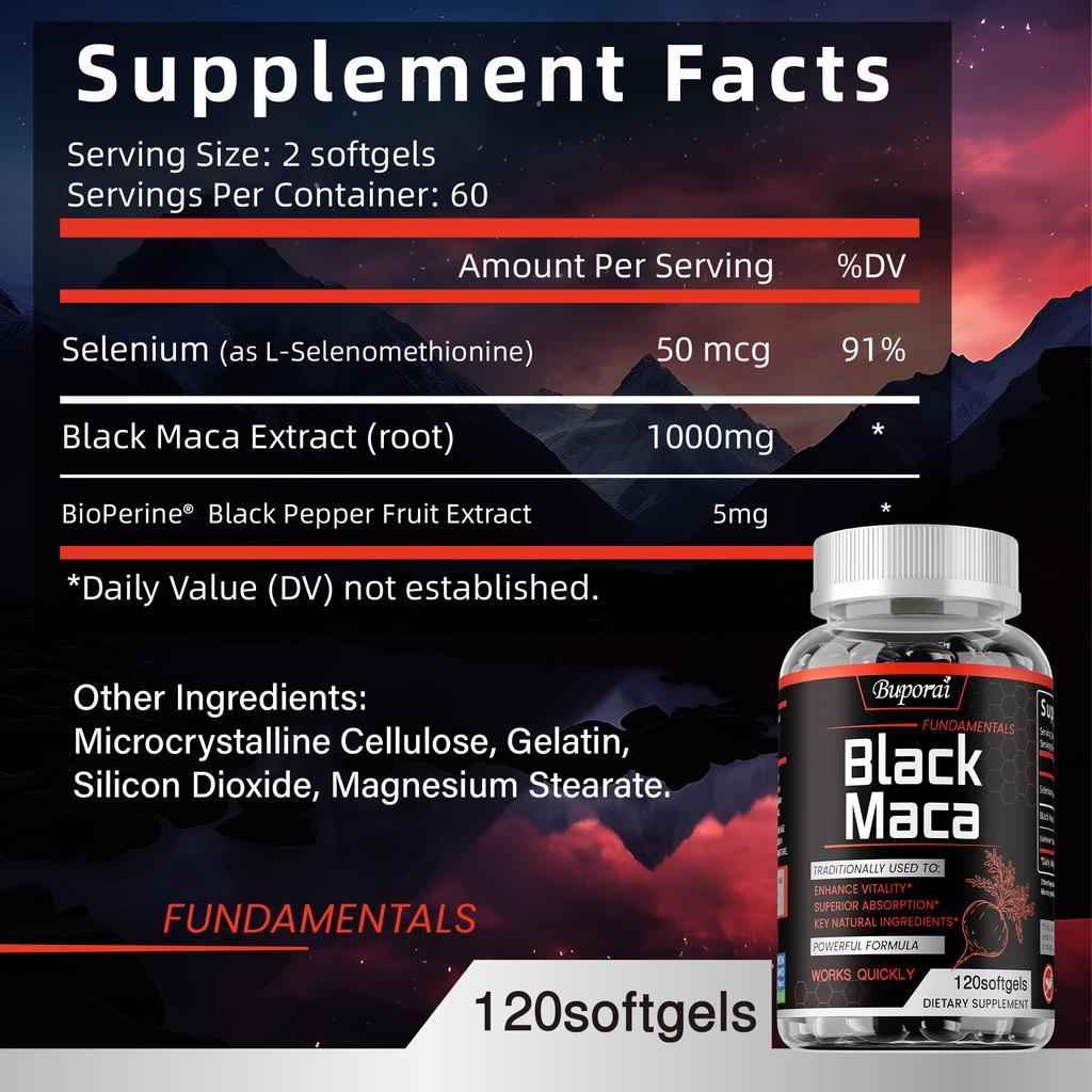 Buporai - Black Maca, Black Pepper and Selenium Complex Capsules - Energy