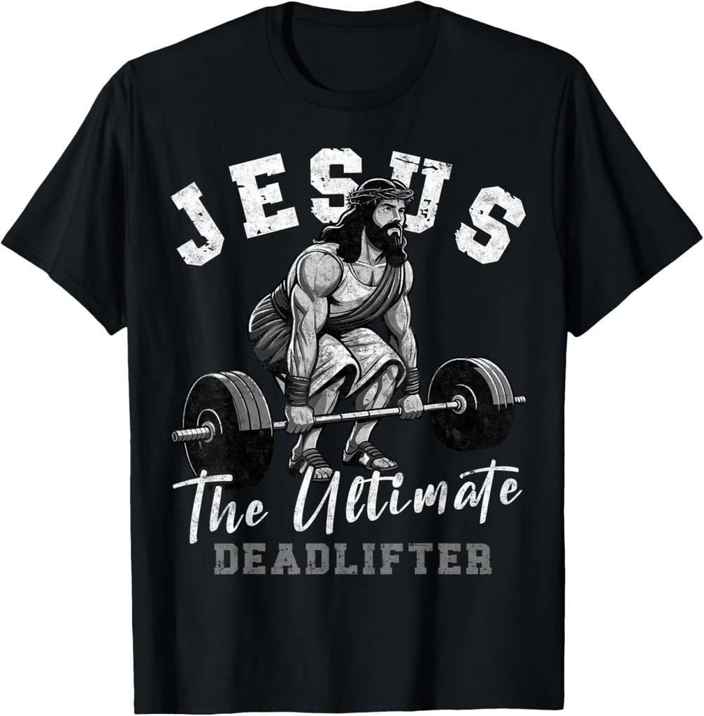 Unisex Clothing Unisex Jesus The Ultimate Deadlifter Jesus Deadlifting Christian TShirt Harajuku Y2K High Street Fashion Trend Tee