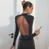 Women, Spring Autumn, Sexy, Backless, Chain, Glitter, Party, Elegant, Outfits, Long Sleeve, Mini Dress