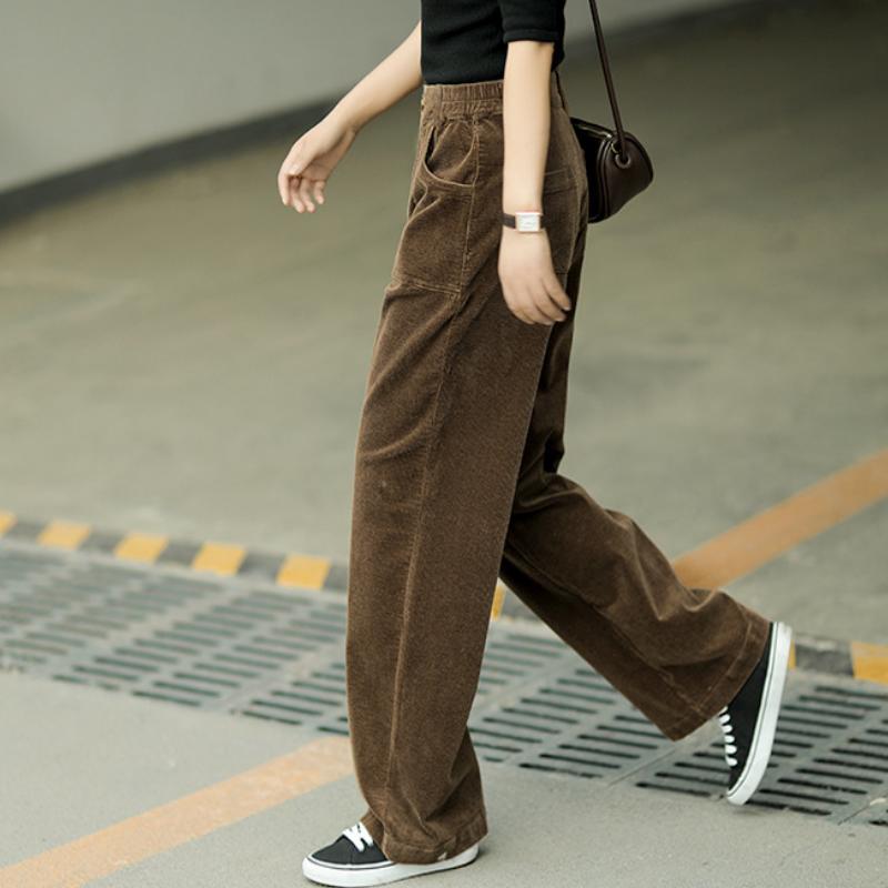 Вельветовые широкие брюки, женские новые зимние тонкие прямые длинные брюки с высокой талией и свободной драпировкой