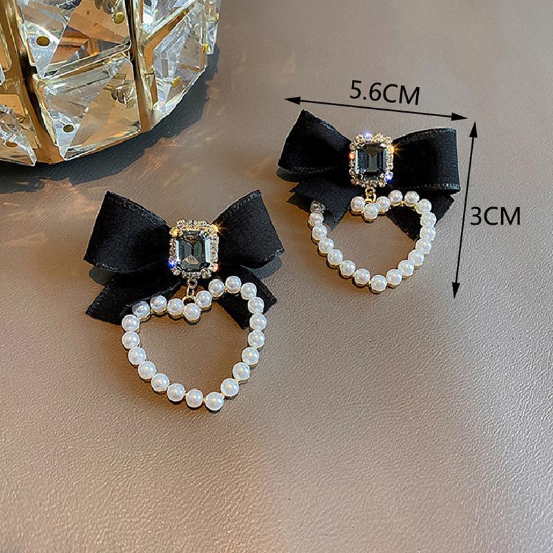 Черные серьги-квадраты с бантом Женские элегантные жемчужные серьги-сердечки Подарки