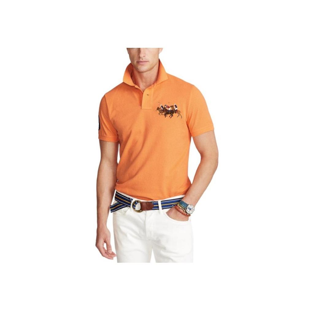 Polo Ralph Lauren Три пони вышитый свитер прямой крой рубашка поло с коротким рукавом мужские рубашки поло классика-розовый MNPOKNI1N821115-650