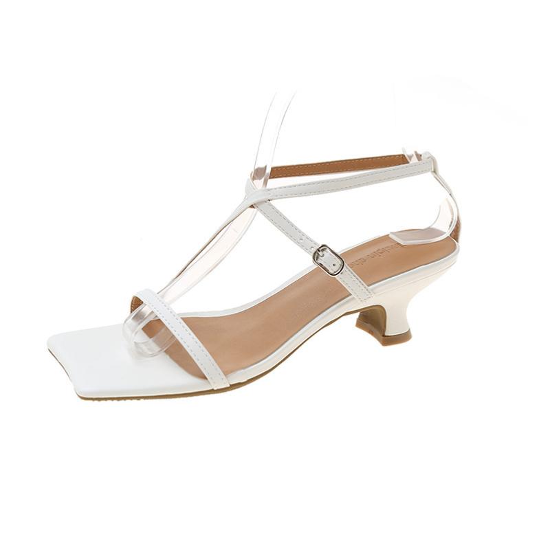 Модные Босоножки на высоком каблуке Женские на толстом каблуке 2024 Лето Фея Стиль Корейская версия Ремешок с пряжкой на одно слово Открытый носок Квадратный носок Босоножки