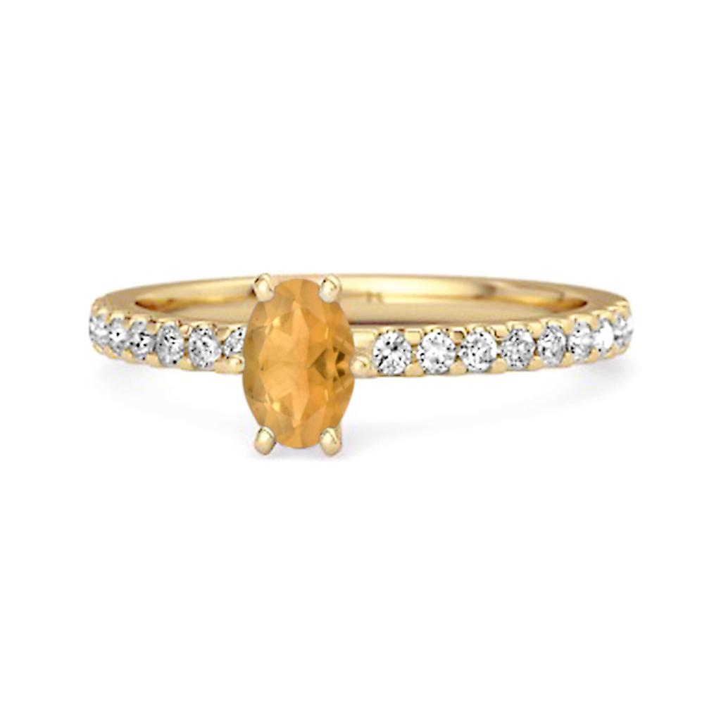 Citrine Oval Solitaire Ring - 925 Sterling Silver Gold Vermeil