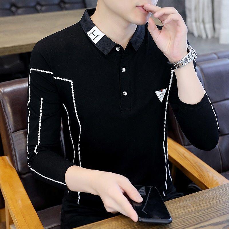 Мужская футболка-поло с длинным рукавом из чистого хлопка, футболка с воротником, модная футболка на весну-осень, красивая футболка-топ
