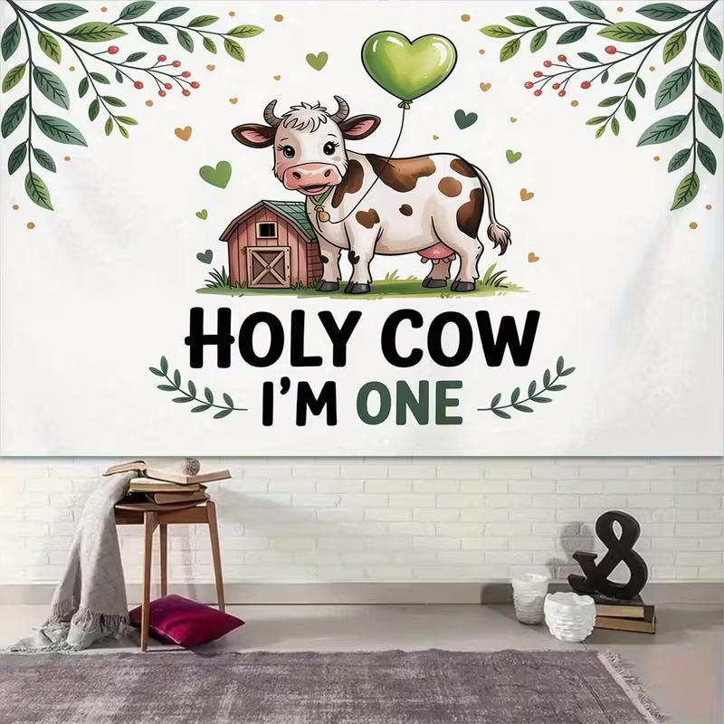 2D Holy Cow I'm One Backdrop for Kids 1st Birthday Photography Background