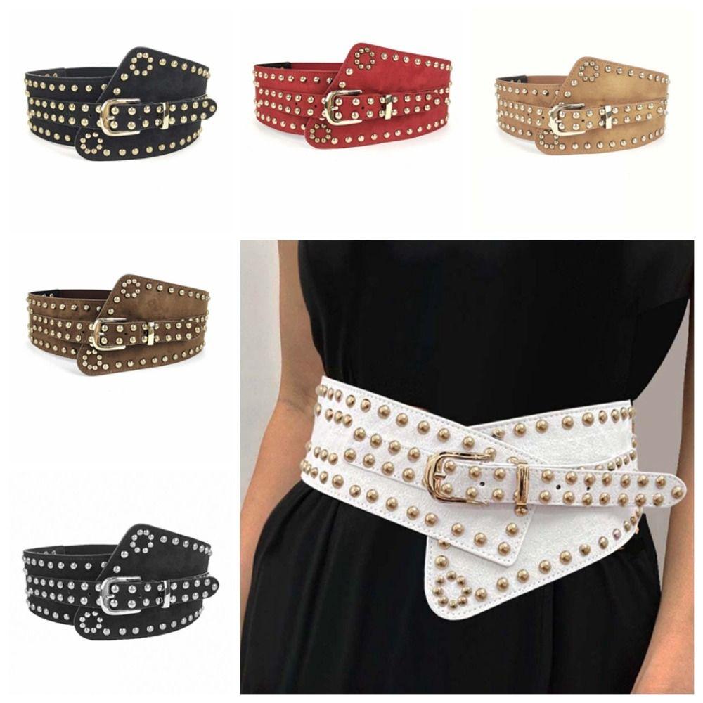 Adjustable Rivet Wide Waistbands Personalized Design Irregular Leather Belt Party