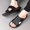 Брендовые летние мужские удобные плетеные кожаные шлепанцы модная версия нескользящие мягкие подошвы клипсы тапочки набор тапочки
