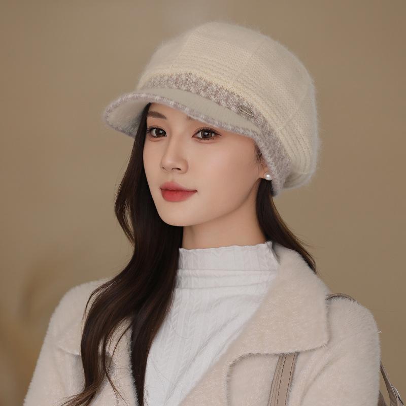 Korean Version of Women's New Winter Rabbit Hair Warm Mother Hat Middle Aged and Elderly Fashionable Versatile Knitted Wool Hat