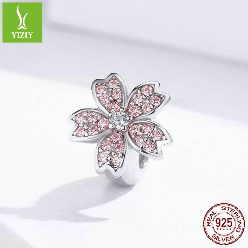 Силиконовые бусины Yinziyun 'Цветок вишни' из серебра S925 для изготовления модных браслетов своими руками (SCC1291)