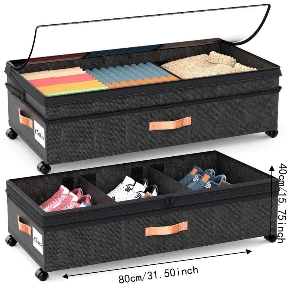 Stackable Rollable Storage Box Adjustable Closet Organizer Underbed Drawer with Wheels Bedroom