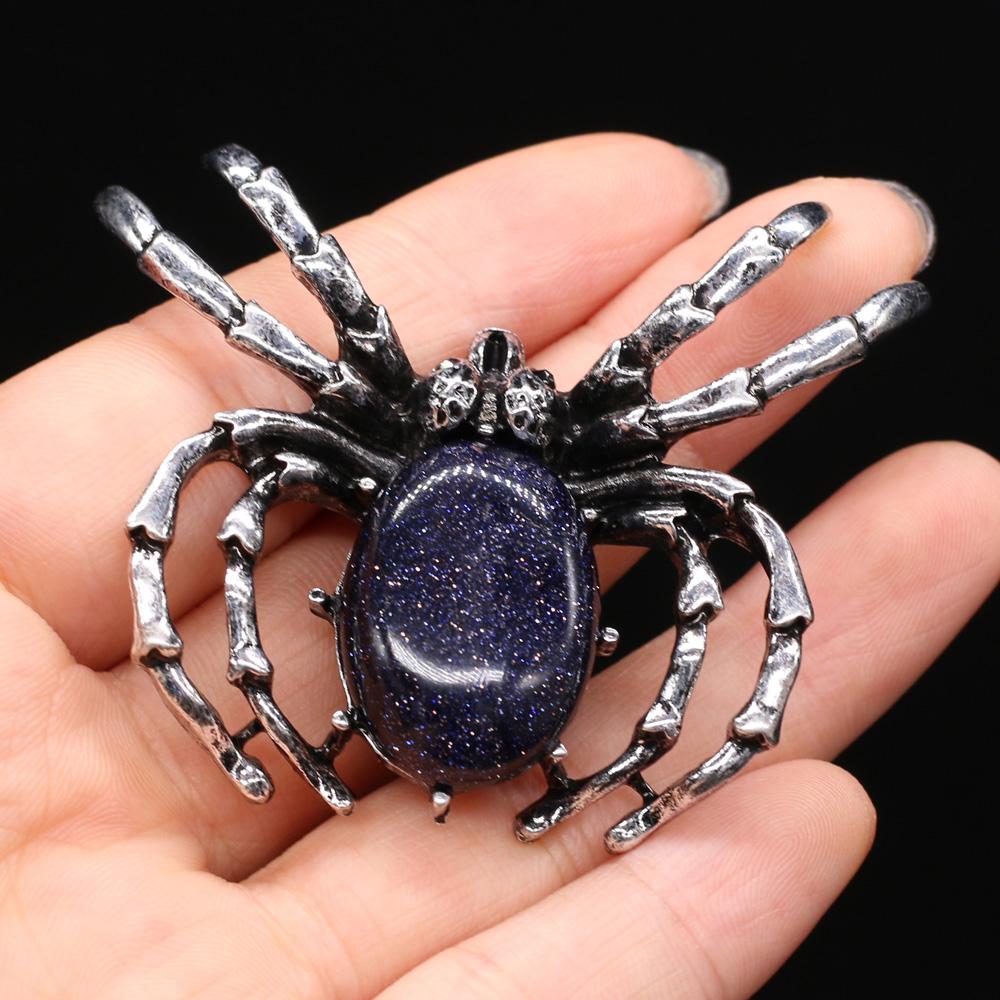 Women Brooch Natural Stone Spider-Shaped Pendant For Jewelry Making DIY Necklace Bracelet Clothes Shirts Accessory