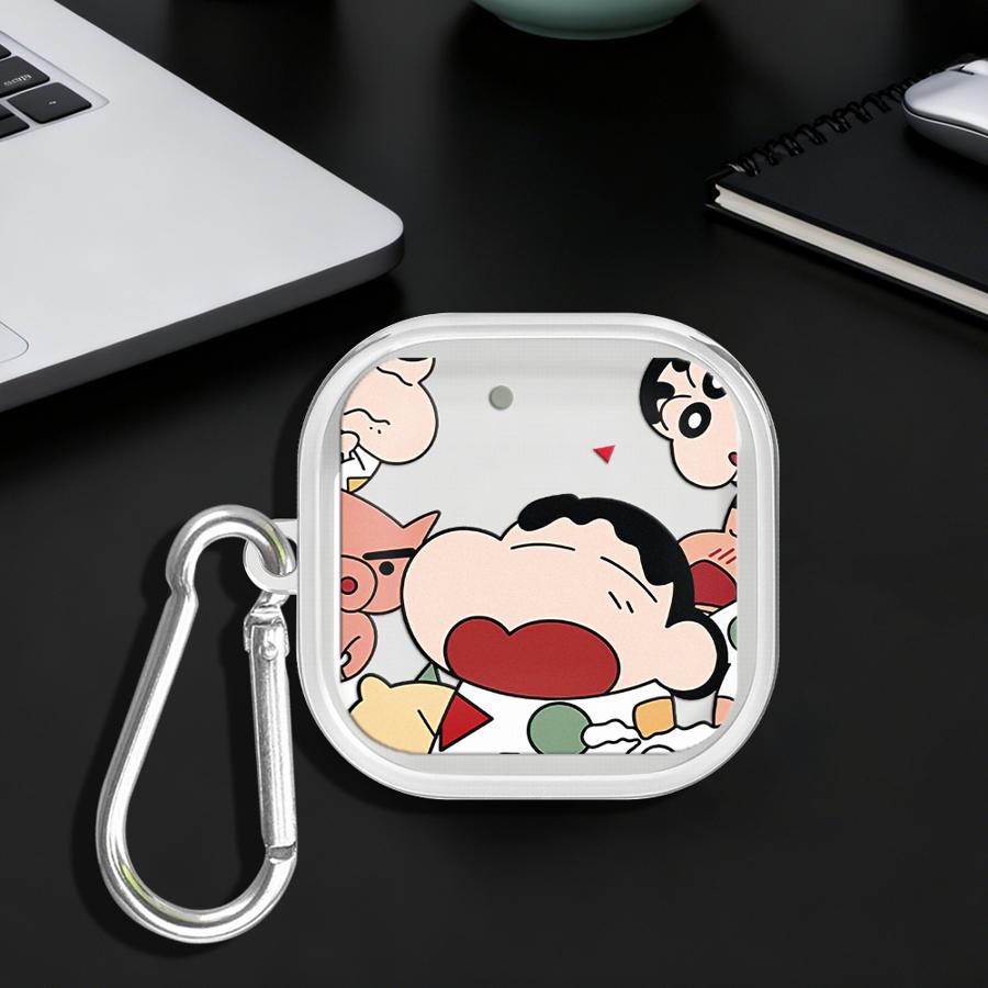 Crayon ShinChan Cartoon Clear Earphone Cases Cover With Hook Case For Samsung Galaxy Buds 4Pro 2 3 FE Live 4 Pro 2Pro 3Pro
