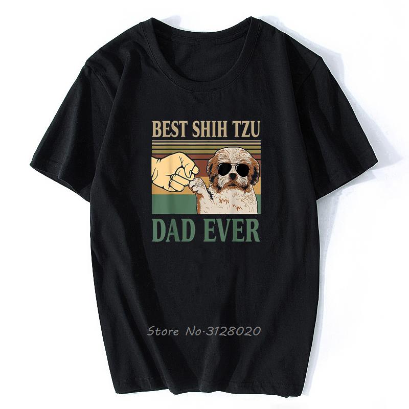 Vintage Best Shih Tzu Dad Ever Dog TShirt Men Cotton Tshirt Funny Tees Streetwear Harajuku