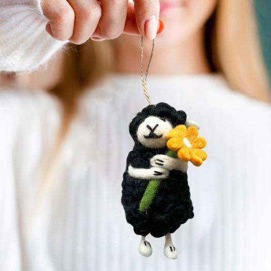 Украшение в виде войлочной овцы, украшение ручной работы в виде овцы, пушистая кудрявая овца, подвесное украшение для рождественской елки, сумка, брелок