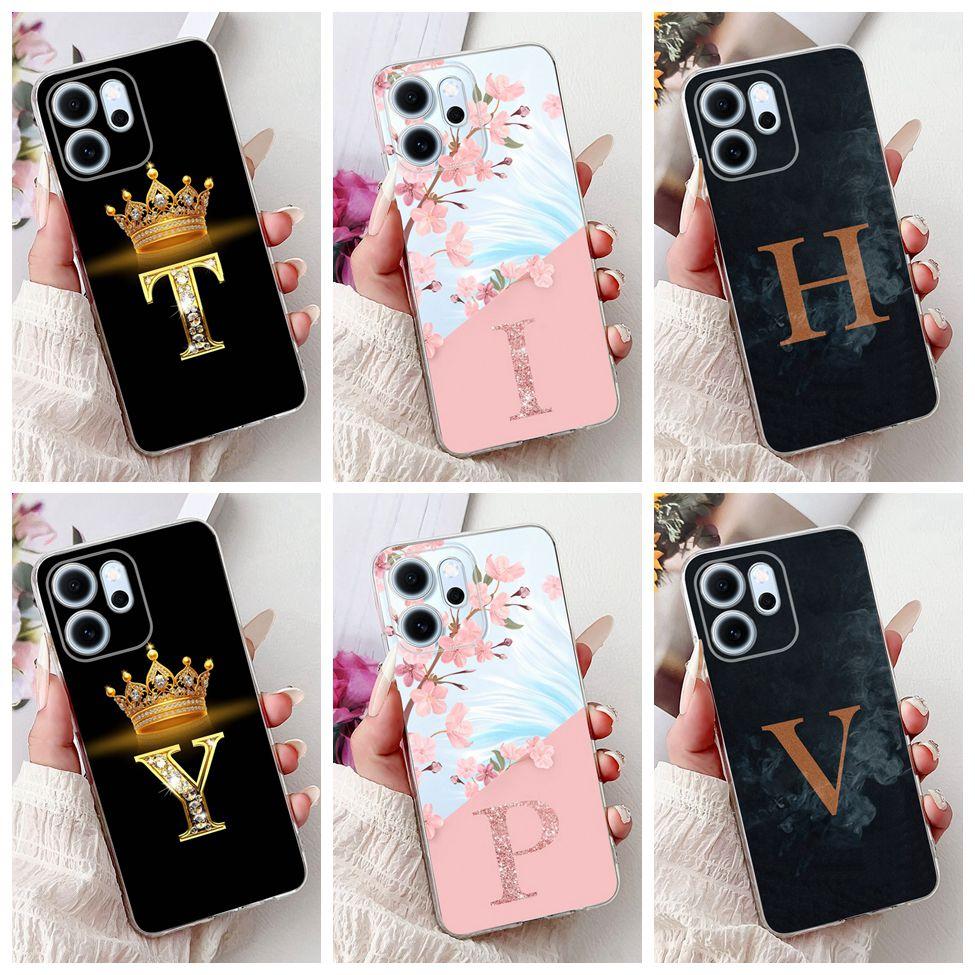 For Oppo Reno 14F CPH2743 Case For Oppo Reno14 F Cover Transparent Luxury A-Z Letters Fashion Flowers Crown Soft Bumper Casing