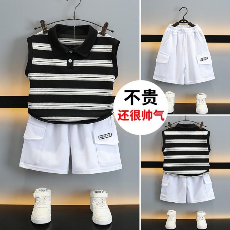 Boys Stripe Sleeveless Two-Piece Set Cotton Casual Outfit Kids 4 Years