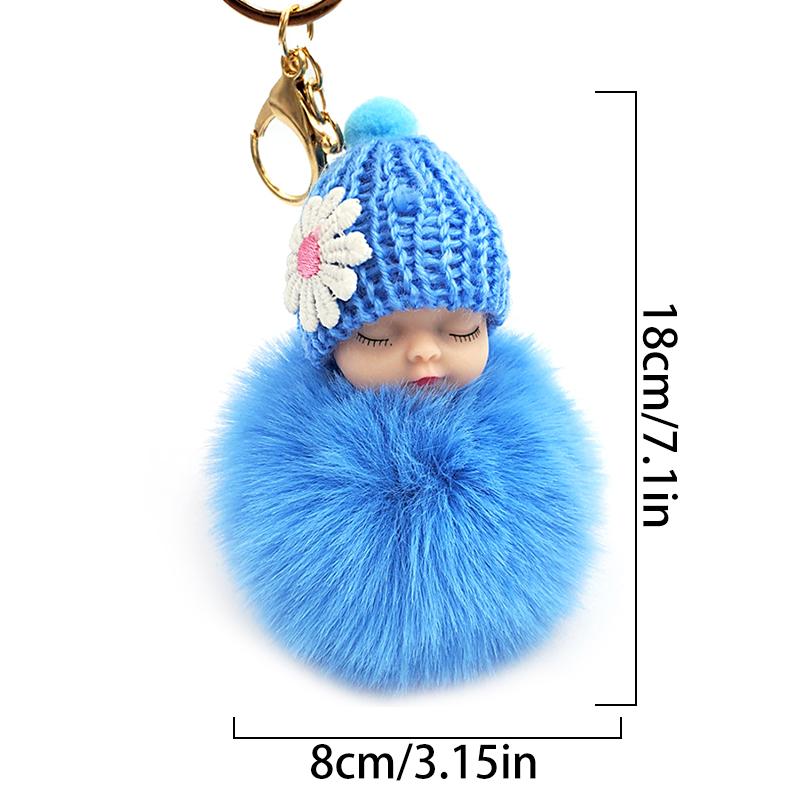 1PC Lovely Toy Women Bag Baby Pendant Sleep Fur Ball Doll Keyring Cartoon Plush Fluffy