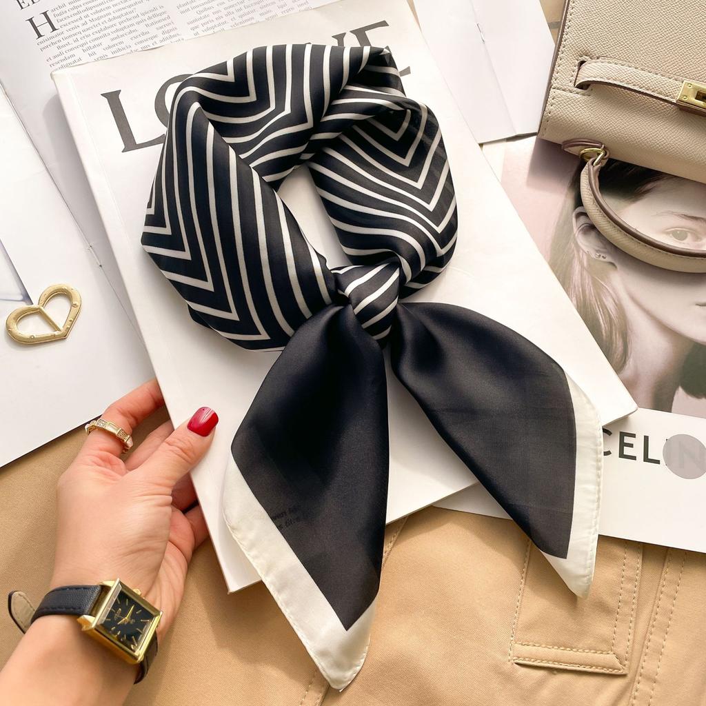 2025 Luxury Fashion Print 70*70cm Silk Square Scarf Women Soft Satin Hairband Neckerchief Tie Female Headband Foulard Bag Ribbon