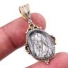 Natural Black Rutile 925 Solid Sterling Silver TwoTone Gift Pendant 1.50" o7T46
