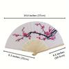 6pcs Cherry Blossom Fabric Folding Fans - Japanese Style Handheld Fans with Pink & Black Floral Design, Elegant Wedding Party Favors & Home Decor