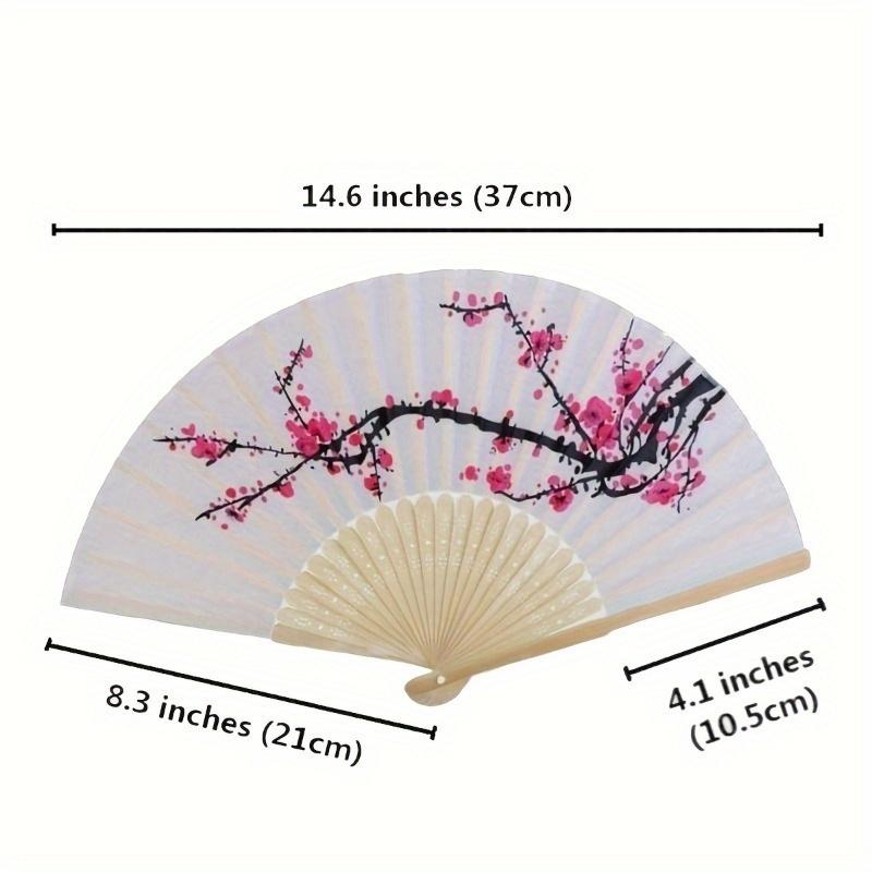 6pcs Cherry Blossom Fabric Folding Fans - Japanese Style Handheld Fans with Pink & Black Floral Design, Elegant Wedding Party Favors & Home Decor