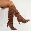 Мода 2024 года. Обувь больших размеров. Женские сапоги до колена. Современные сапоги без застежек. Женские туфли с леопардовым принтом и острым носком на высоком тонком каблуке. Женская обувь.