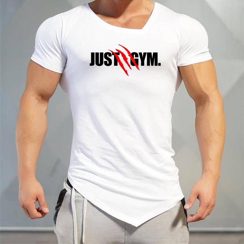 Muscleguys Мужская Повседневная Необычная Спортивная Одежда Летняя Хлопковая Футболка с V-образным вырезом и коротким рукавом для Тренировок Зала Бодибилдинга Фитнеса Приталенная Футболка