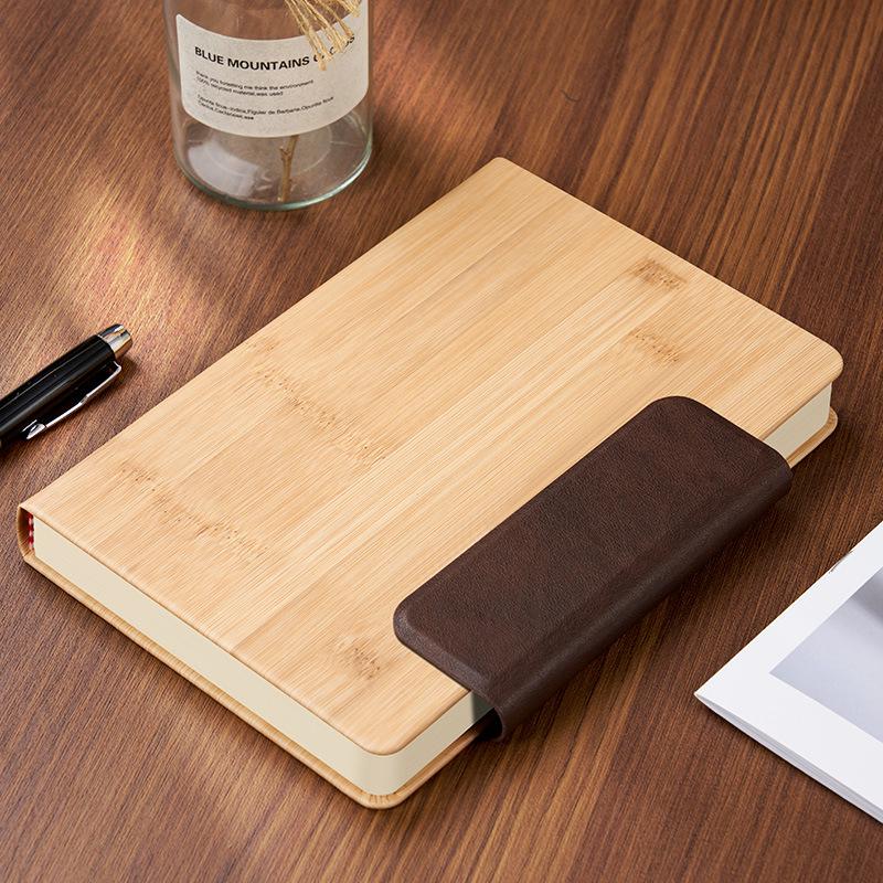 Personalized Bamboo Grain A5 Notebook with Magnetic Buckle - Thickened Pages and Logo Printing Available
