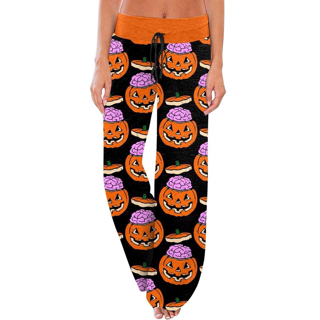Women's Comfy Pajama Pants Pocket Halloween Print Drawstring Wide Leg Pants