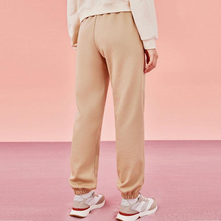 Anta Спортивные брюки Lifestyle Series, однотонные, со средней талией, с манжетами, из флиса, женские, светло-коричневые, 962348304-2