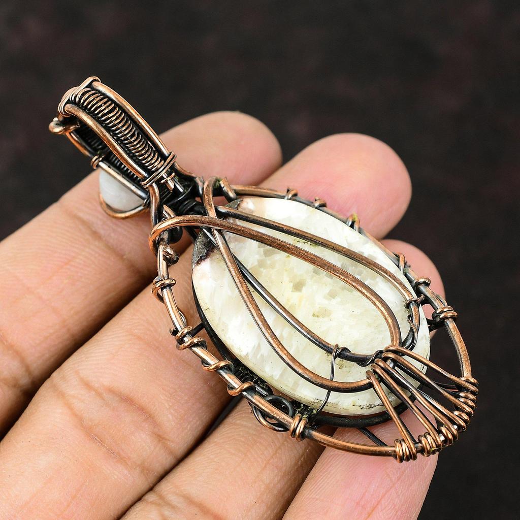 Сглаз, сколецит, медная проволока, кулон с драгоценным камнем, сколецит, медная проволока, ювелирные изделия, лунный камень, кулон сглаза, кулон ручной работы, подарок