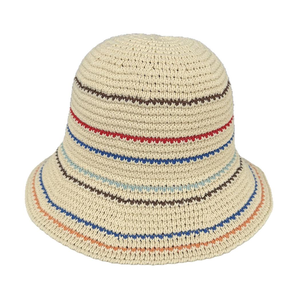Spring and summer new hollow knitted bucket hat women's face small color striped fashion basin hat casual bucket hat