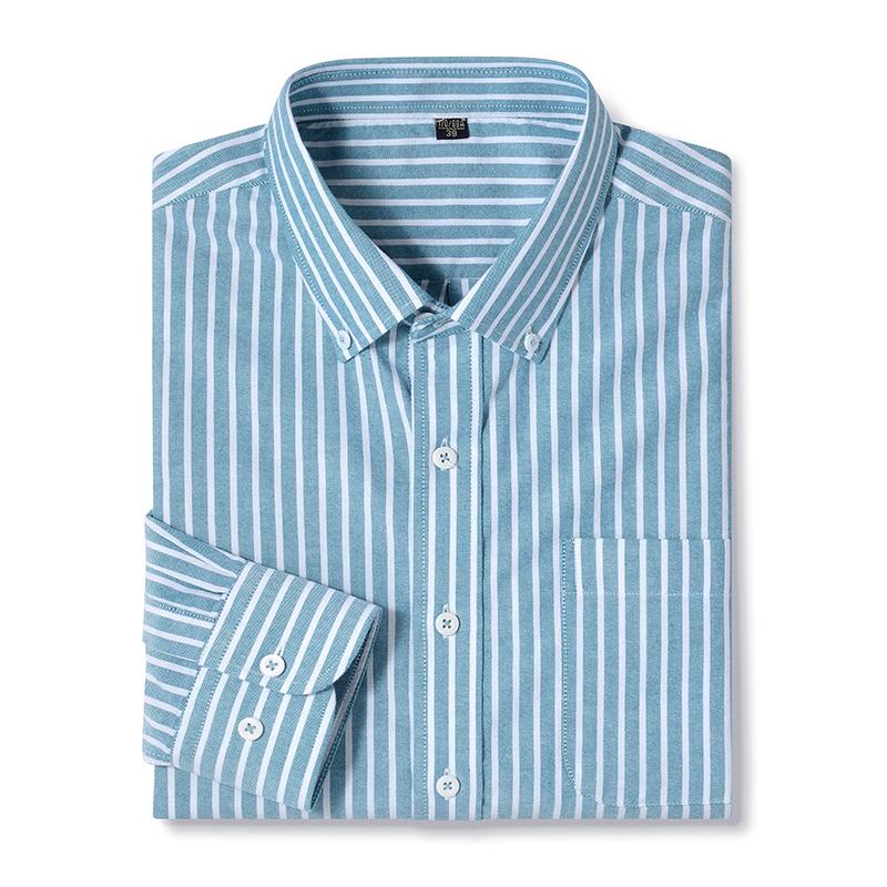 Мужская рубашка Оксфорд в стиле Business Casual, хлопок, с одним накладным карманом, длинный рукав, стандартный крой, удобная, на пуговицах, в клетку