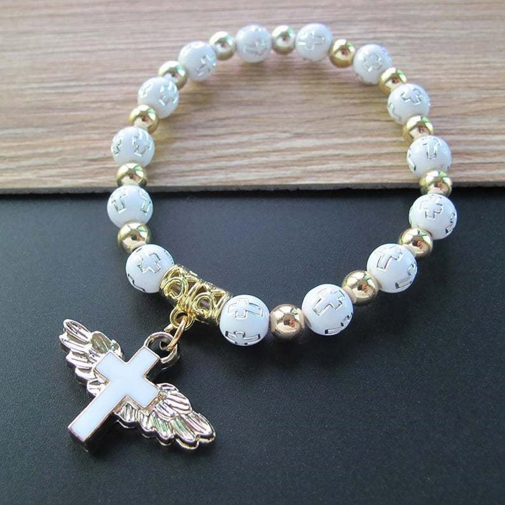 10pcs Baptism Gift Set with Angel Cross Prayer Bracelet and Thank You Tags Baptism Favor Boxes Stylish Baptism Supplies