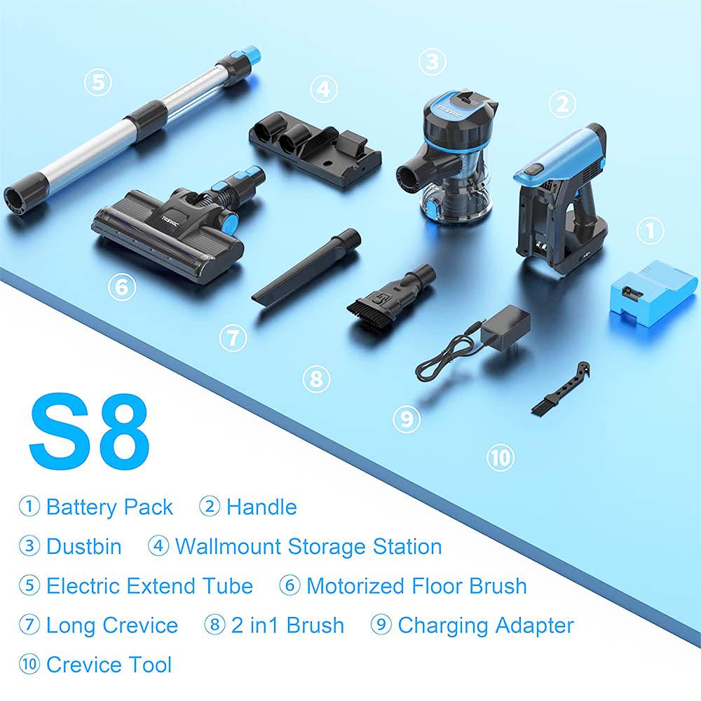 Беспроводной пылесос TASVAC S8, 23 кПа, сильное всасывание, с моющимся HEPA-фильтром, подходит для семейных автомобилей, ковров для шерсти домашних животных