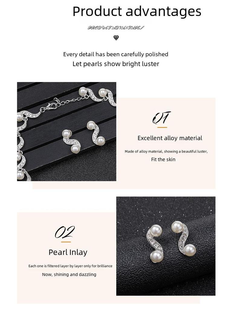 Элегантный комплект из жемчужного ожерелья и сережек: Легкий роскошный, универсальный свитер и цепочка на ключицу с дизайном из сплава.