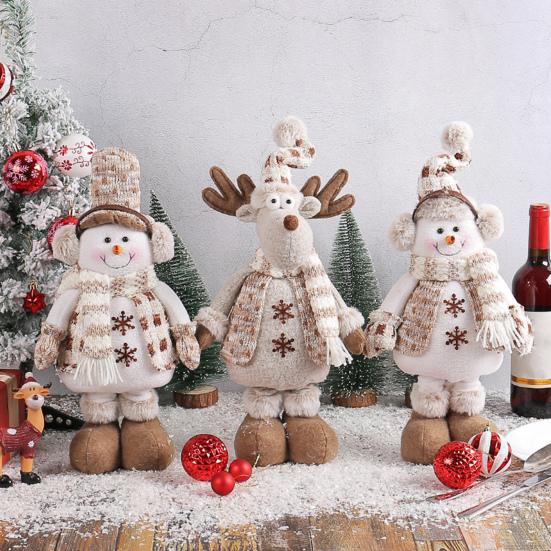 Рождественская кукла-снеговик, украшение, выдвижные длинные ноги, вязаный шарф ручной работы, плюшевые наушники, Рождественский настольный орнамент в виде лося, праздничный праздничный подарок
