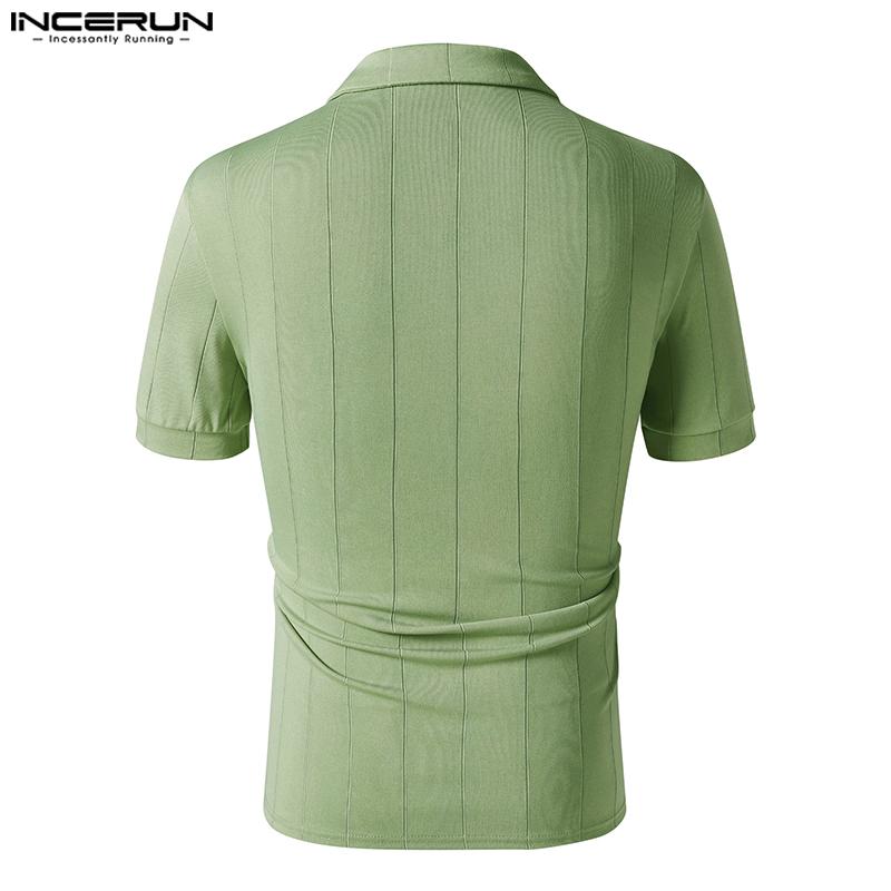 INCERUN Летние мужские тонкие топы-поло с короткими рукавами и V-образным вырезом с лацканами