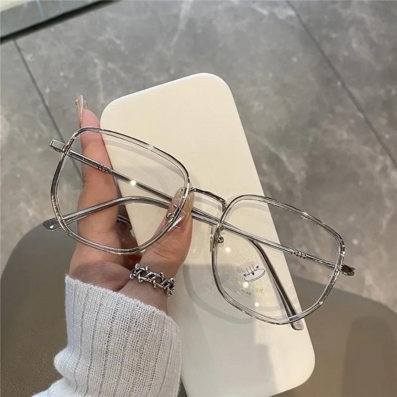 Computer Blue Blocking Light Glasses for Men Women Plain Eyeglasses Big Square Alloy TR90 Ultra-lightweight Frame Plano Eyewear